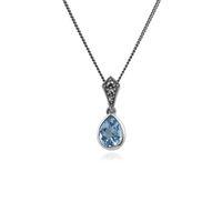 Sterling Silver Blue Topaz & Marcasite Art Deco 45cm Necklace