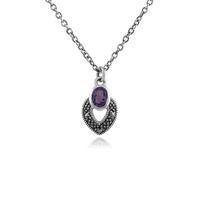 Sterling Silver Art Deco Amethyst & Marcasite Necklace