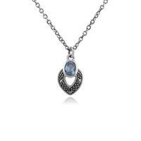 sterling silver art deco blue topaz marcasite necklace