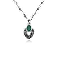 sterling silver art deco emerald marcasite necklace