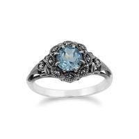 Sterling Silver Blue Topaz & Marcasite Ring