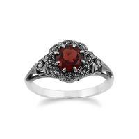 Sterling Silver Garnet & Marcasite Ring