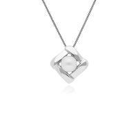 Sterling Silver Pearl Square Crossover Pendant on 45cm Chain