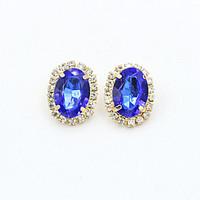 Stud Earrings Crystal Rhinestone Gold Plated Simulated Diamond 18K gold Fashion Green Royal Blue Jewelry 2pcs
