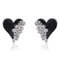 Stud Earrings Crystal Gold Plated Simulated Diamond Heart Fashion Heart White Black Jewelry Party Daily Casual 2pcs
