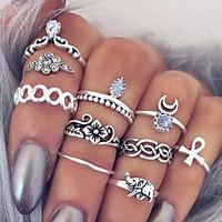 Statement Rings Midi Rings Knuckle Ring Bohemian European Fashion Vintage Personalized Gemstone Alloy Flower Cross Teardrop MoonSilver