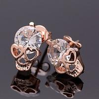 stud earrings zircon cubic zirconia alloy punk skull skeleton gold jew ...