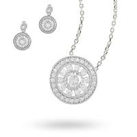 Sterling Silver Cubic Zirconia Antique Style Necklace and Earring Set