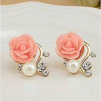 Stud Earrings Pearl Imitation Pearl Rhinestone Alloy Euramerican Flower White Red Jewelry Casual 1 pair