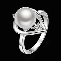 Statement Rings Brass Pearl Cubic Zirconia Silver Plated Simulated Diamond Fashion White Jewelry Party 1pc