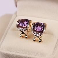 Stud Earrings Crystal Sterling Silver Zircon Cubic Zirconia Fashion Oval Gold White Purple Jewelry Daily Casual 1 pair