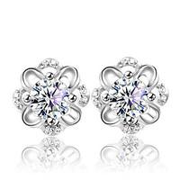 Stud Earrings Silver Sterling Silver Crystal Fashion Flower Silver Jewelry Wedding Party Daily 2pcs