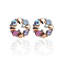Stud Earrings Crystal Rhinestone Gold Plated Flower Rainbow Jewelry Party Daily Casual 2pcs