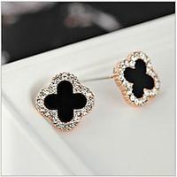 Stud Earrings Crystal Rhinestone Gold Plated Simulated Diamond 18K gold Fashion White Black Jewelry 2pcs