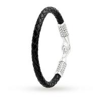 sterling silver black leather bracelet