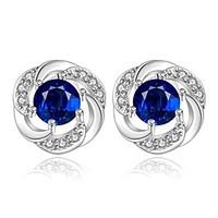 Stud Earrings AAA Cubic Zirconia Zircon Cubic Zirconia Copper Silver Plated Fashion Blue Jewelry Daily Casual 1 pair