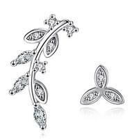 stud earrings elegant classic silver jewelry rhinestone leaf lady dail ...