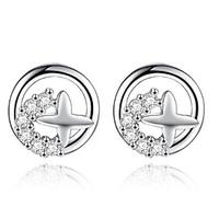 stud earrings elegant classic butterfly silver jewelry rhinestone lady ...