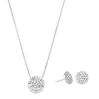 Sterling Silver Cubic Zirconia Disc Necklace and Earring Set