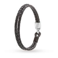 steel black double row leather bracelet