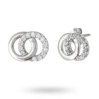 Sterling Silver Cubic Zirconia Interlinking Circle Stud Earrings
