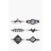 stone set 6 ring pack silver