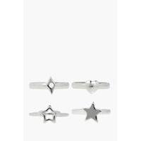 Star & Heart 4 Ring Pack - silver