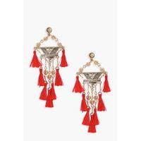 Statement Tassel Chandelier Earrings - red