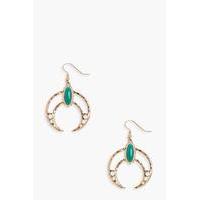 Stone Detail Boho Horn Shape Earrings - gold