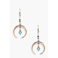 Statement Horn & Stone Earrings - gold