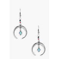 Statement Horn & Stone Earrings - silver