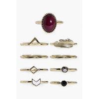 Stone & Geometric Mixed 9 Ring Pack - gold