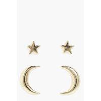Star & Moon Stud Earrings 2 Pack - gold