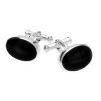 Sterling Silver Whitby Jet Oval Cushion Cufflinks