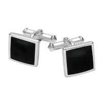 Sterling Silver Whitby Jet Square Flat Cufflinks