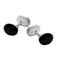 Sterling Silver Whitby Jet Oval Chain Link Cufflinks