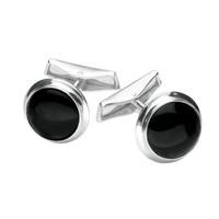 Sterling Silver Whitby Jet Round Domed Cufflinks
