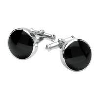 Sterling Silver Whitby Jet Round Shape Cufflinks