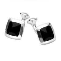 Sterling Silver Whitby Jet Domed Square Cufflinks