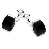 Sterling Silver Whitby Jet Curved Edge Cufflinks