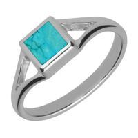 Sterling Silver Turquoise Square Split Shoulder Ring