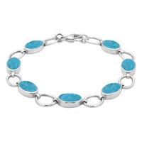 Sterling Silver Turquoise Oval Seven Stone Bracelet