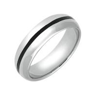 Sterling Silver Whitby Jet 1mm Stone Inlaid Wedding Band Ring