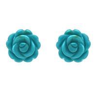 Sterling Silver Turquoise Carved Rose Stud Earrings