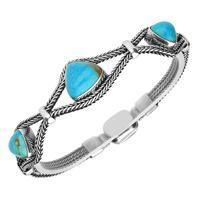 Sterling Silver Turquoise Foxtail Three Stone Triangle Bracelet