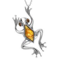 Sterling Silver Amber Frog Necklace