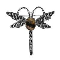 Sterling Silver Blue John Marcasite House Style Dragonfly Brooch