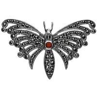 Sterling Silver Marcasite Garnet House Style Butterfly Brooch