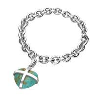 Sterling Silver Turquoise Small Cross Heart Charm Bracelet
