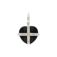 Sterling Silver Whitby Jet Seventeen Pearl Small Cross Heart Charm